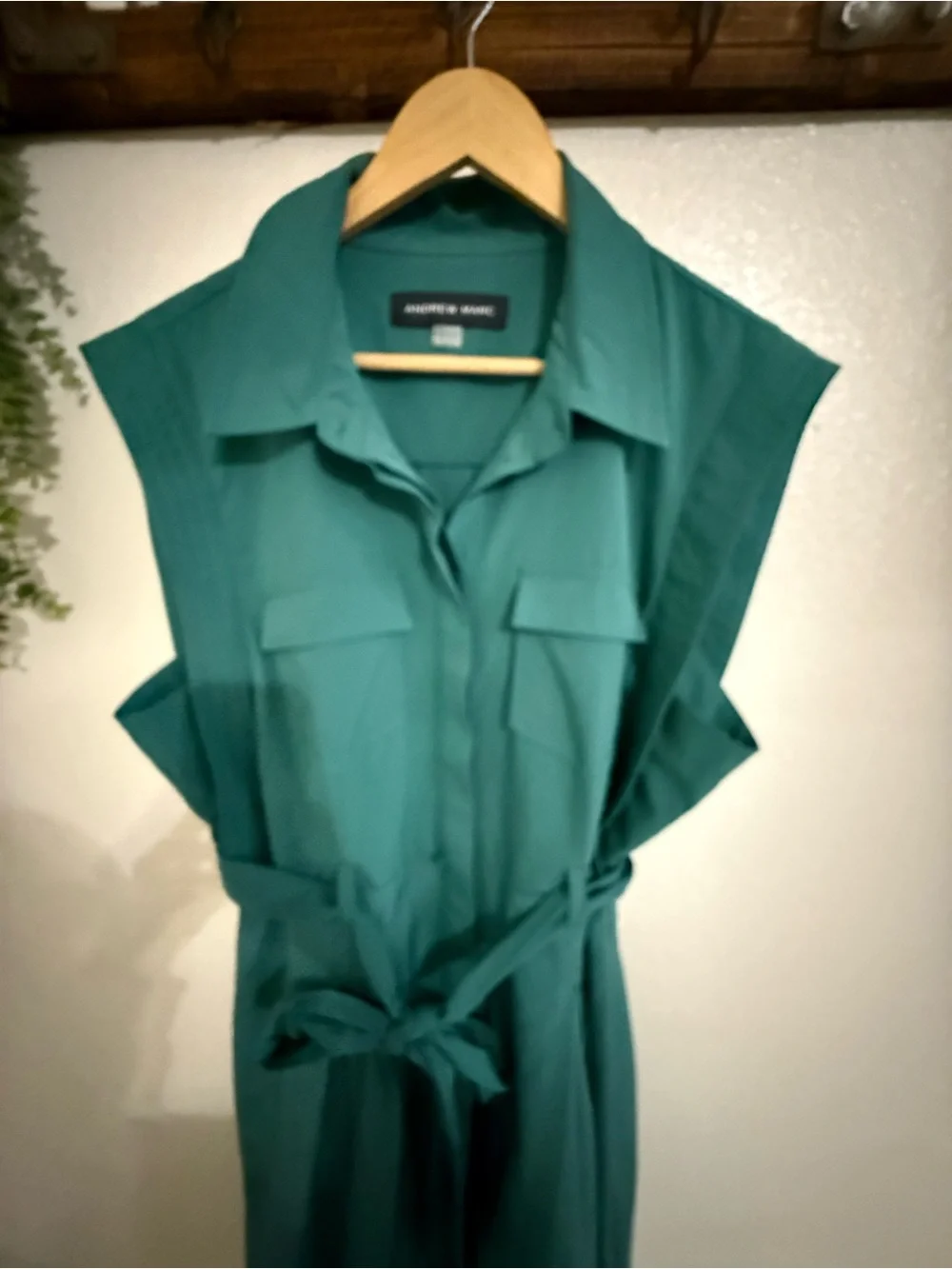 Andrew Marc Women’s Size 14 Green Belted Shirt Dress Sleeveless Stretch Midi Uti